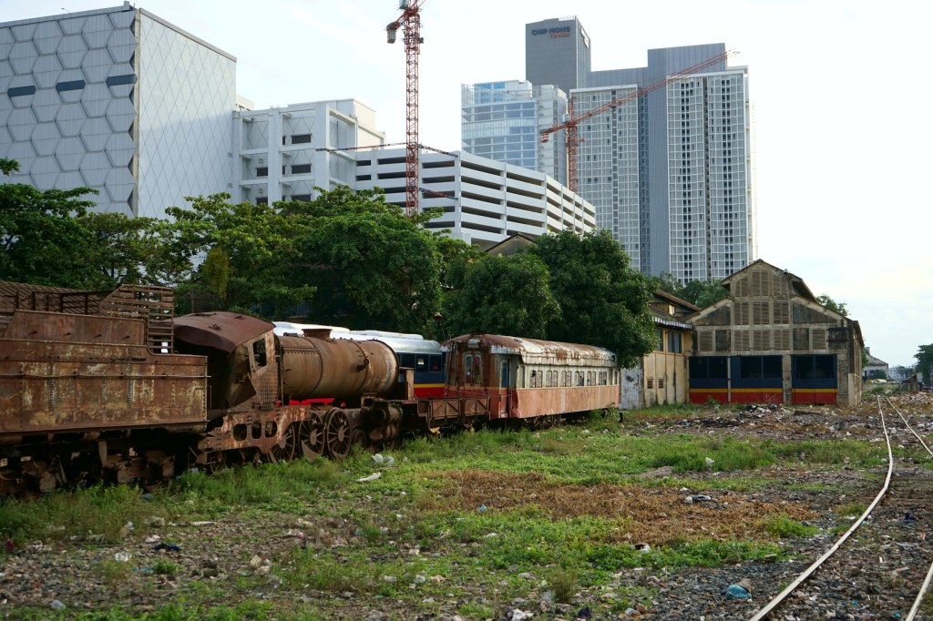 abandoned trains in the center of Phnom Penh